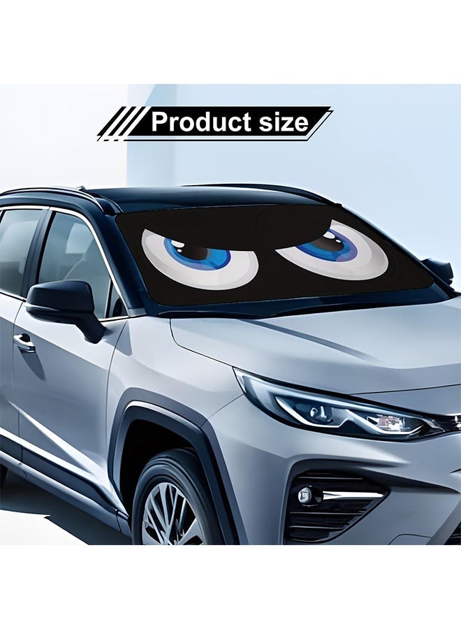 AGREON Car Windshield Sun Shade, Foldable Funny Vehicle Front Windshield Sun Shade Block Cover for UV Rays, Automotive Interior Protector for SUV Sedan Truck (Black/Blue Eye) - Image 2