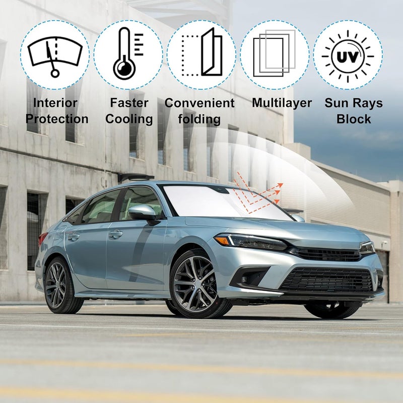 LHFLIVE Windshield Sun Shade Custom Fit for 2022 2023 2024 2025 Honda Civic 11th Gen Accessories Foldable Sunshade Sun Blocker Protect Car from Sun Rays & Heat Damage Keep Car Cooler - Image 2