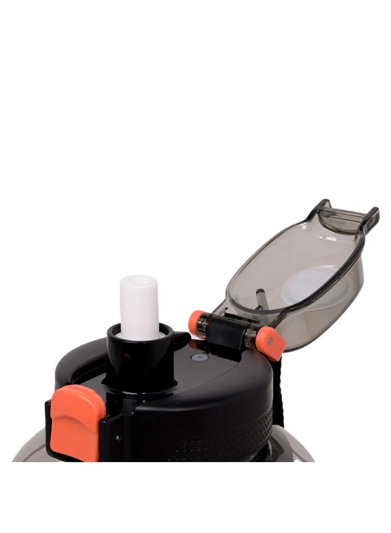 زجاجة مياه رياضية بسعة كبيرة مع يد مريحة وغطاء بفتحة شرب – لون اسود شفاف - Image 2