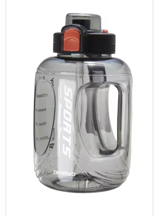 زجاجة مياه رياضية بسعة كبيرة مع يد مريحة وغطاء بفتحة شرب – لون اسود شفاف - Image 1