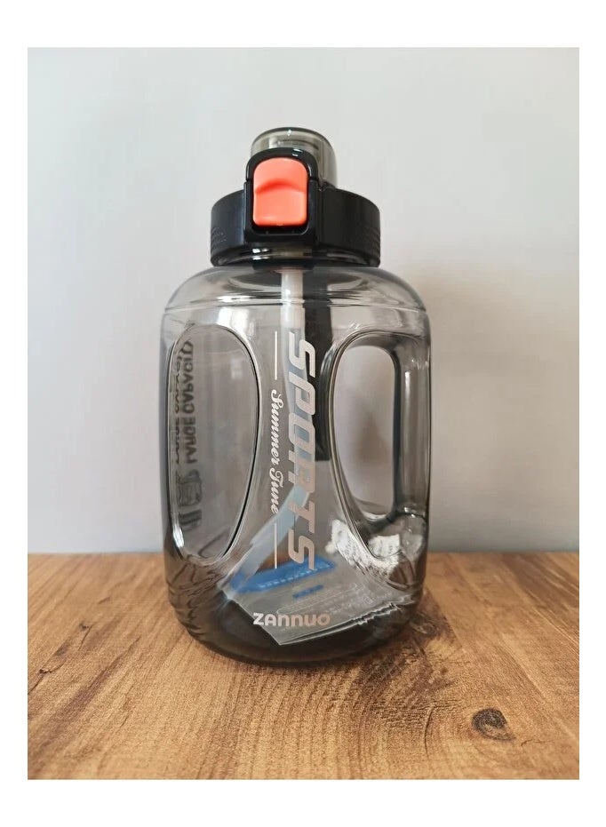 زجاجة مياه رياضية بسعة كبيرة مع يد مريحة وغطاء بفتحة شرب – لون اسود شفاف - Image 5
