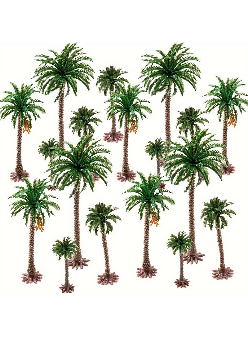 AROAQ 4 Scale Model Coconut Trees Set of 4 Palm Trees in 6/9/12/15cm Sizes for Model Making and Beach Scenery - Image 1
