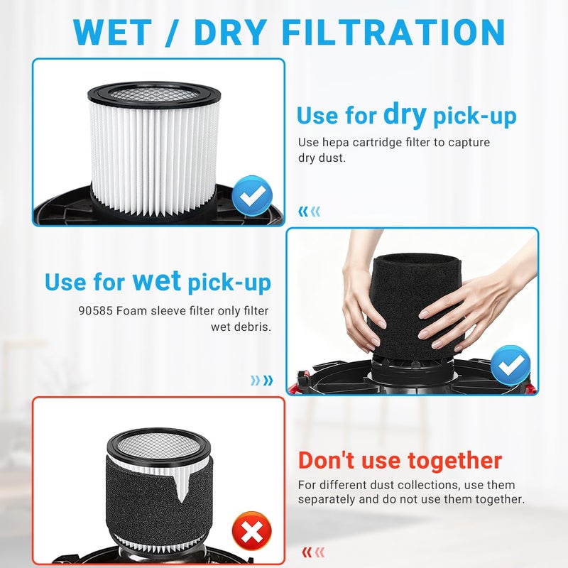 Zibopon 4 Pack 90585 Foam Sleeve Filter Fit for Shop Vac 5 Gallon and Above Wet/Dry Vacuum, Part# 9058500, 9058508, 9058511, 9058527, 9058533, Type R - Image 3