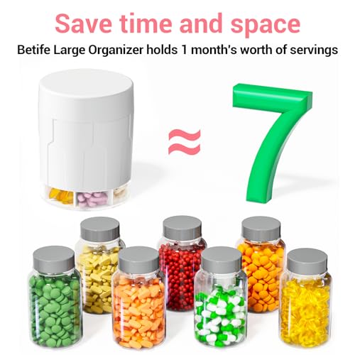 Betife Extra Large Supplement Organizer,Weekly Pill Organizer Bottle, Daily Pill Dispenser with 7 Large Compartments, Organizer to Hold 7 Day Vitamin Medication,21 Labels and a Cleaning Brush（White） - Image 5