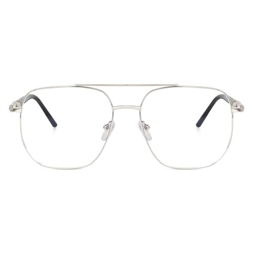 Dervin Blue Light Blocking Blue Cut Zero Power anti-glare Retro Square Eyeglasses frame for Eye Protection from UV by Computer/Tablet/Mobile/Laptop (Silver-Clear) - Image 2