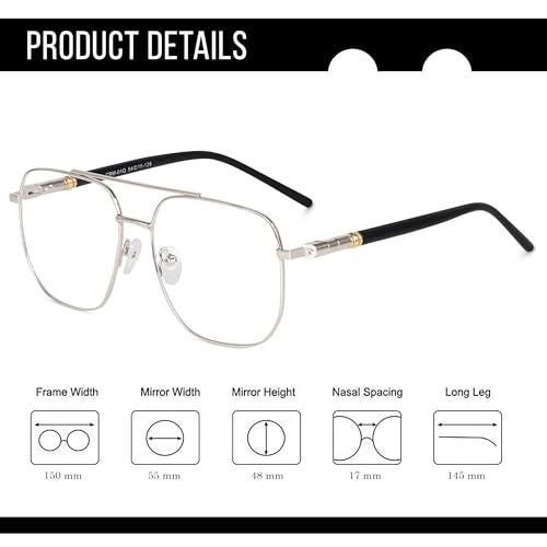 Dervin Blue Light Blocking Blue Cut Zero Power anti-glare Retro Square Eyeglasses frame for Eye Protection from UV by Computer/Tablet/Mobile/Laptop (Silver-Clear) - Image 5