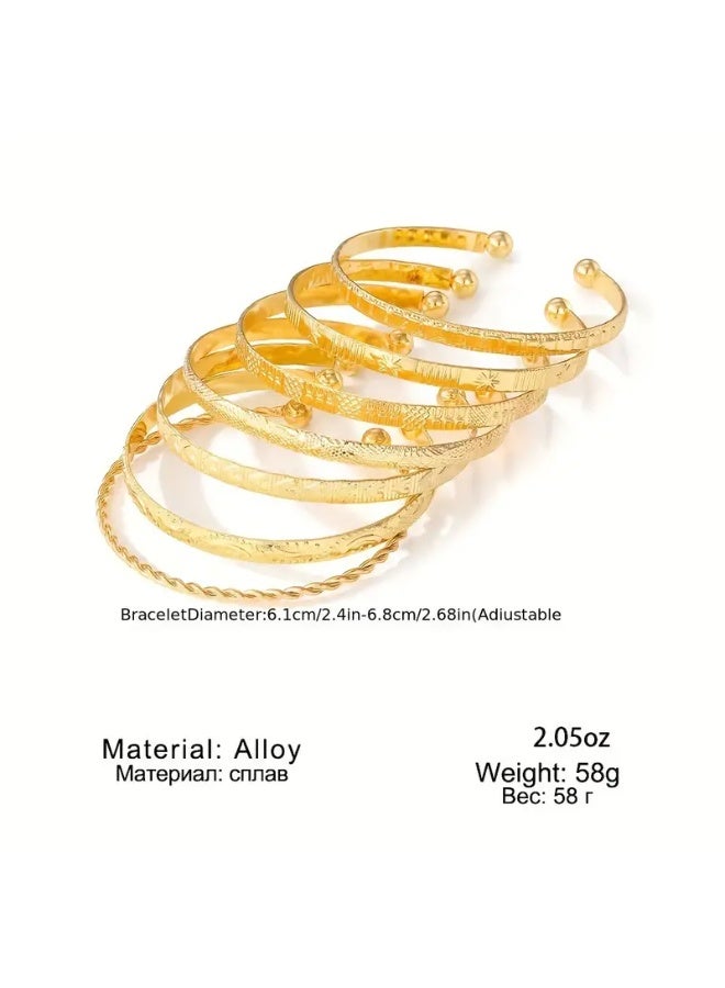 Goolsky 7-Piece Vintage Style Adjustable Bangles - Open Cuff Bracelets with Exaggerated Arrow and Geometric Patterns - Fashion Accessory  - Image 2