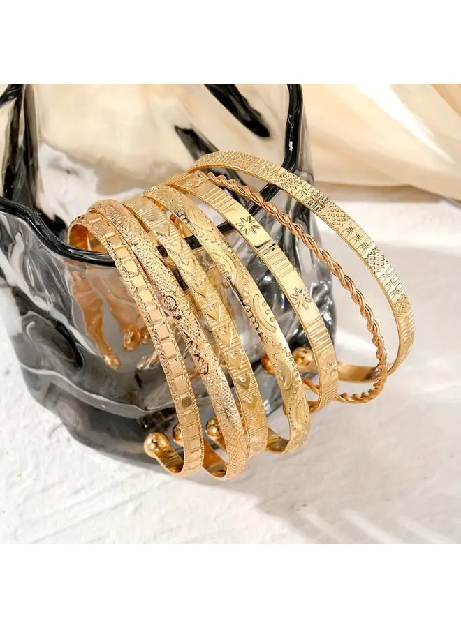 Goolsky 7-Piece Vintage Style Adjustable Bangles - Open Cuff Bracelets with Exaggerated Arrow and Geometric Patterns - Fashion Accessory  - Image 5