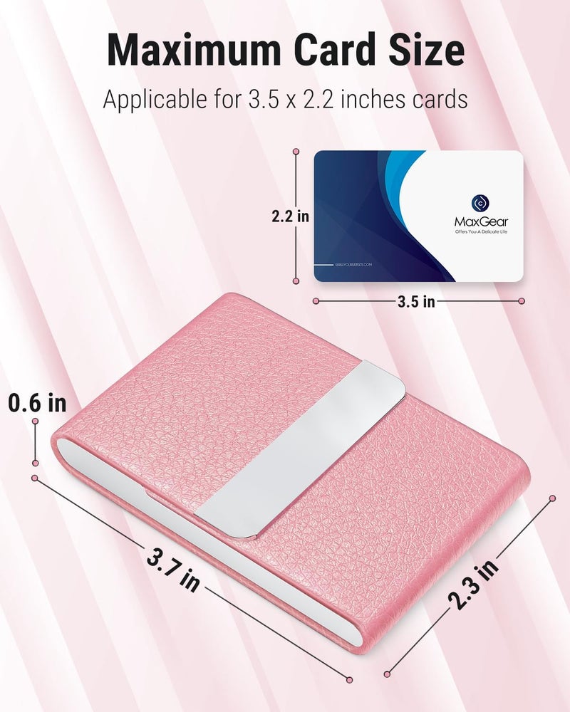 MaxGear Business Card Holder, PU Leather & Stainless Steel Business Card Case for Men or Women, Slim Name Cards Holder RFID Blocking Credit Cards Carrier with Magnetic Closure, Pink - Image 5
