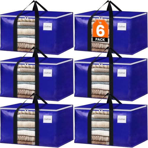 BlissTotes 6 Pack Moving Bags with Clear Window, Storage Bags with Strong Carrying Handles & Zippers,Large Packing Bags for Saving Space, Alternative to Moving Boxes(Blue,24 Gallon) - Image 1