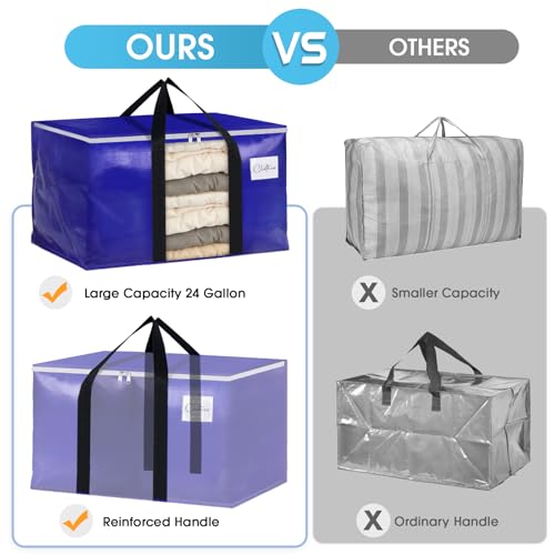 BlissTotes 6 Pack Moving Bags with Clear Window, Storage Bags with Strong Carrying Handles & Zippers,Large Packing Bags for Saving Space, Alternative to Moving Boxes(Blue,24 Gallon) - Image 5