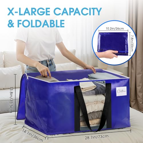 BlissTotes 6 Pack Moving Bags with Clear Window, Storage Bags with Strong Carrying Handles & Zippers,Large Packing Bags for Saving Space, Alternative to Moving Boxes(Blue,24 Gallon) - Image 2