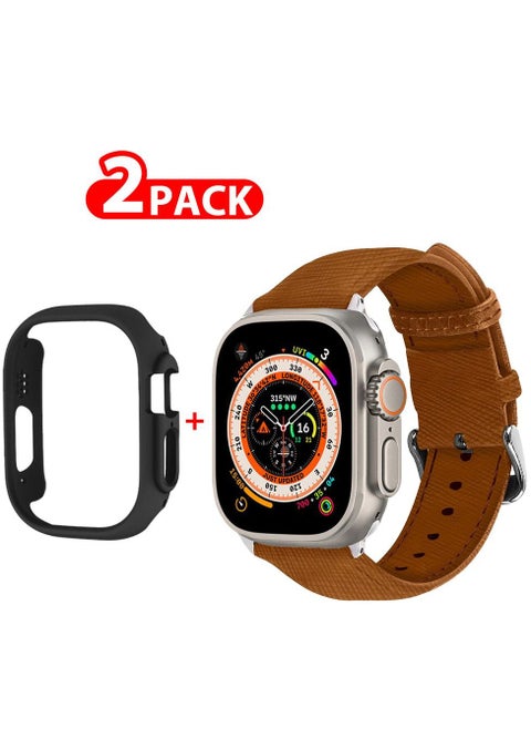 2 Packs For Apple Watch Band 49mm Leather Band Buckle Strap Wristband and Black Cup Holder Saddle Brown