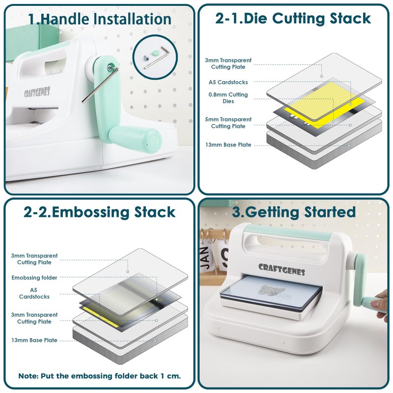 CraftGenes Manual Die Cutting Machine, Embossing Machine 6'' Opening Size for Cardmaking, Scrapbooking, and DIY Crafts â€“ Complete Set with A5 Die Cuts, Embossing Folders, Plates, Clear Stamps - Image 4