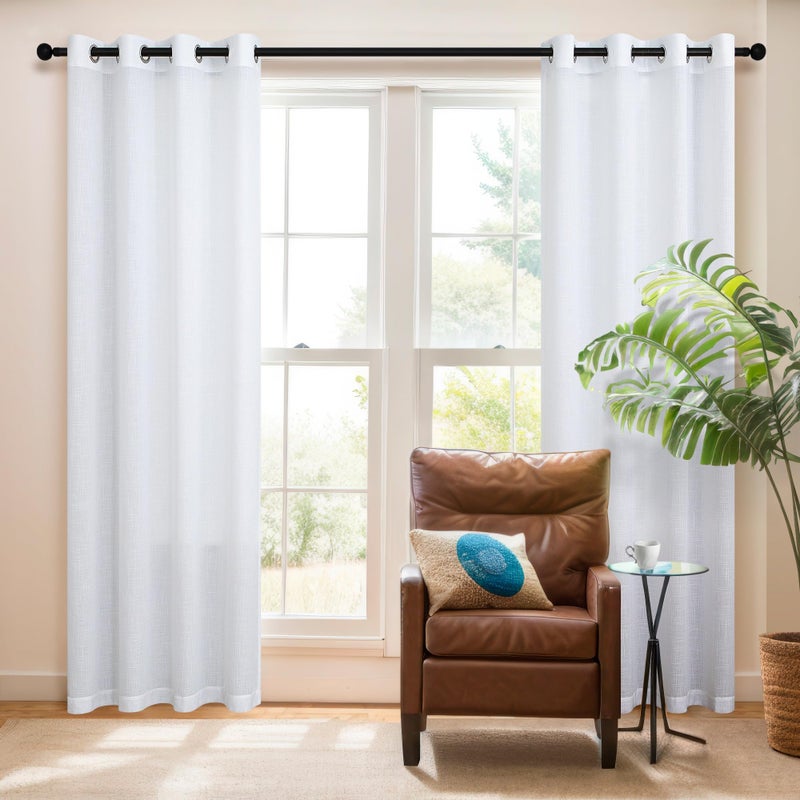 Pitalk White Linen Grommet Curtains for Living Room 80 Inch Length Set of 2 Panels Semi Sheer Boho Farmhouse Neutral White Curtain Drapes Eyelet Top Living Room Curtains for Bedroom Window 52x80 Long - Image 4