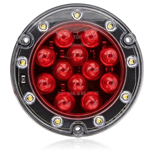Maxxima M85417R Red LED Ultra Thin Round Hybrid Lightning Stop Turn Tail (STT) Back-Up Light, Flange Mount Reverse Light Compatible for Trailers, Trucks, RVs, Jeep Wranglers - Image 1
