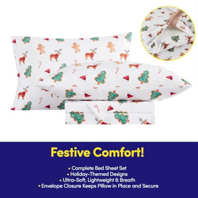 Christmas Sheets Size with Built‑in Sheet Straps Cozy Christmas Bedding for Holiday Cheer and Winter Dreams Soft, Snug Sleep for Seasonal Celebrations - Image 3