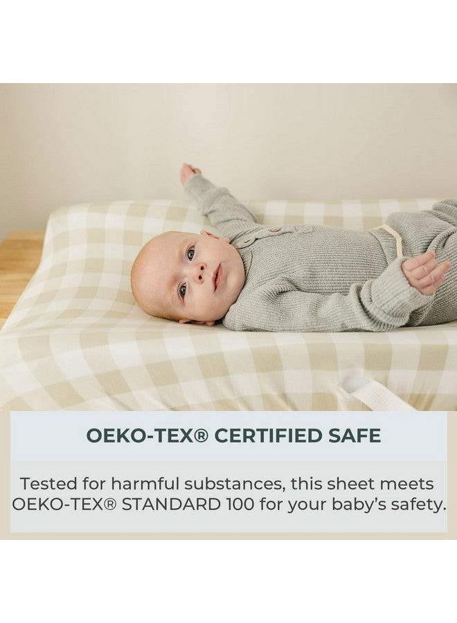 Pobibaby - 2 Pack Premium Changing Pad Cover - Ultra-Soft Jersey Knit, Stylish Ocean Pattern, Safe and Snug for Baby (Gingham Khaki) - Image 4