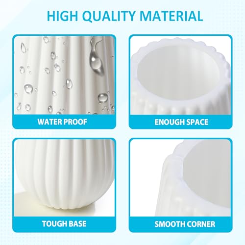 bvslf Decorative Flower Vase for Home Decor Center Table Bedroom Living Room & Office Decoration, Flower Holder, Flower Vase for Home Office Decor Set of 4, White Plastic Vase - Image 4
