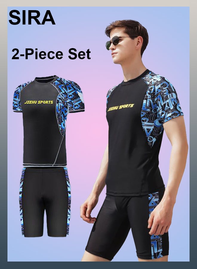 SIRA Men's Quick-Dry Swimwear 2-Piece Set - UPF 50+ Swim Shirt & Anti-Embarrassment Swim Trunks for Beach/Pool/Diving | Lightweight & Breathable Swim Outfit  - Image 1
