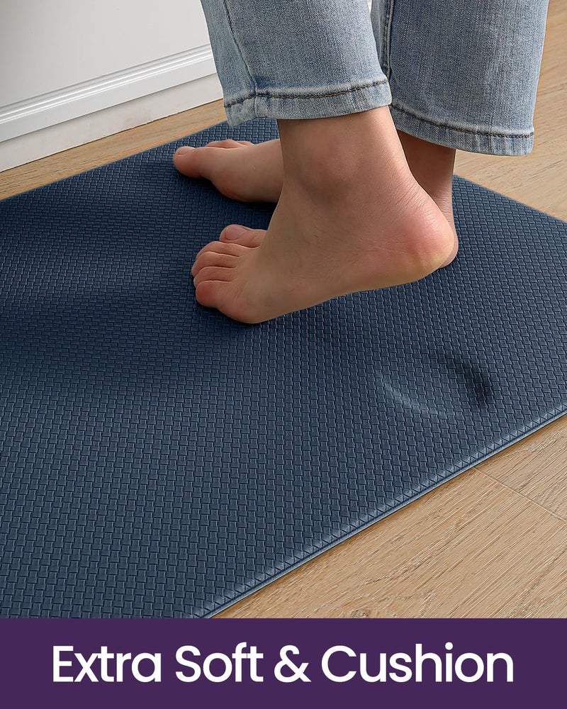DEXI Kitchen Floor Mats Cushioned Anti Fatigue,17x29+17x59, Standing Runner Rug Waterproof, Comfort Memory Foam Padded for Front Sink Laundry Set of 2, Navy - Image 3