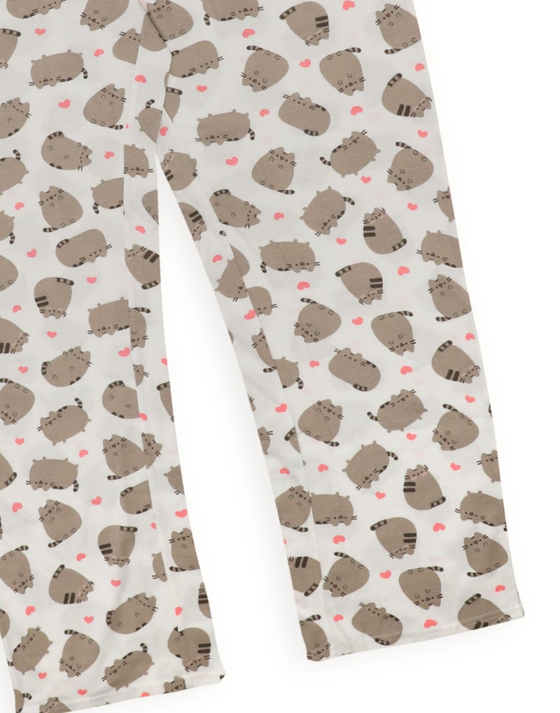Pusheen Womens Pajama Set | Ladies Cartoon Cat Animal Graphic PJs | White Short Sleeve Long Leg Pajama Merchandise Gift - Image 5