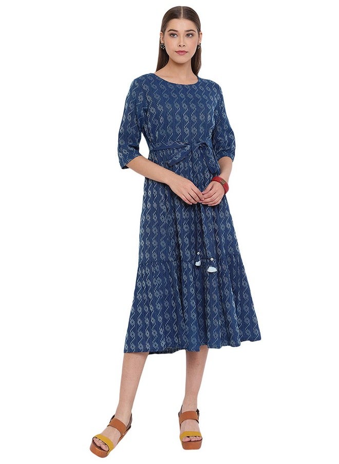 Janasya Women's Pure Cotton Woven Design Flared Western Dress (JNE3710-DR-S) Blue - pzsku/Z19E425ADADEC311DA8F3Z/45/_/1738305661/d941f5d6-6fc4-4b6b-b0f9-4dd47adf0a7e