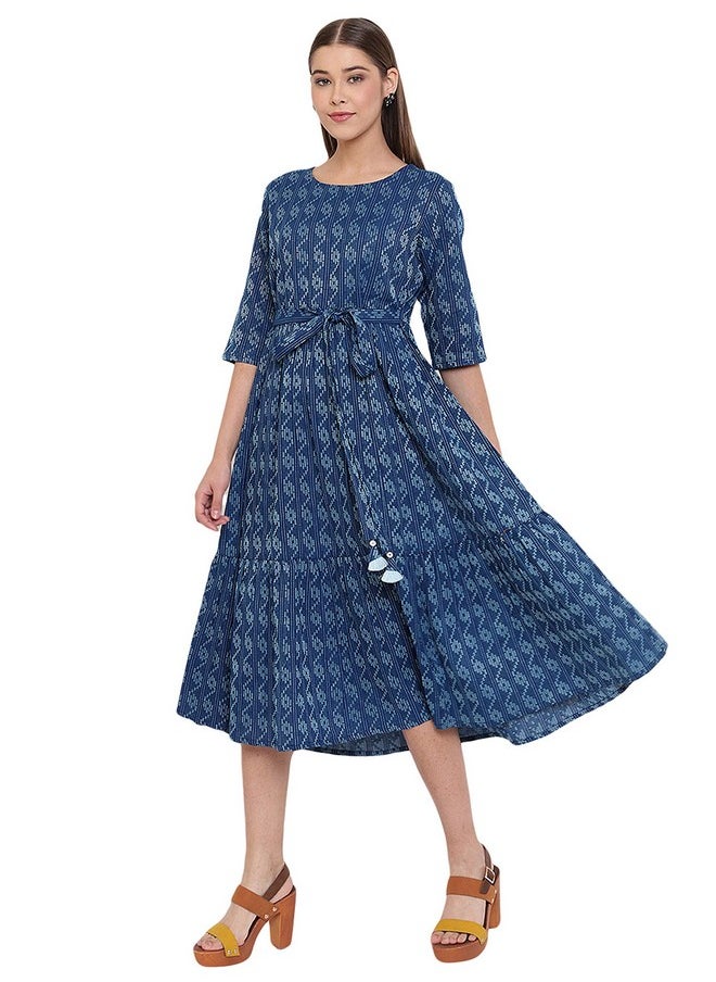 Janasya Women's Pure Cotton Woven Design Flared Western Dress (JNE3710-DR-S) Blue - pzsku/Z19E425ADADEC311DA8F3Z/45/_/1738305677/56b27e52-9d69-46e8-81e3-a849fd249375