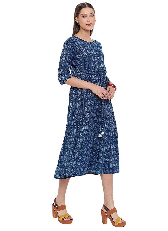 Janasya Women's Pure Cotton Woven Design Flared Western Dress (JNE3710-DR-S) Blue - pzsku/Z19E425ADADEC311DA8F3Z/45/_/1738305679/97ca7513-3dd0-4a96-a04b-07d790278244