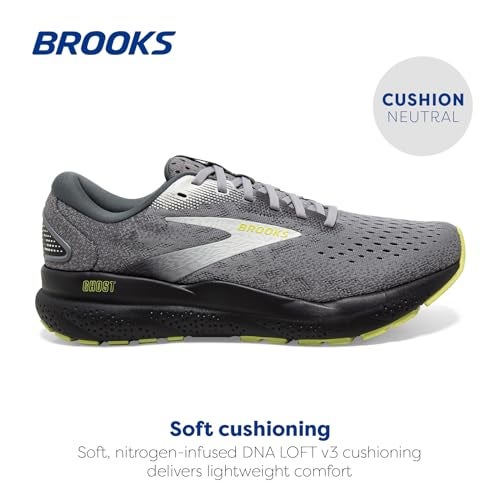 Brooks Men’s Ghost 16 Neutral Running Shoe - Primer/Grey/Lime - 11.5 Wide - Image 2