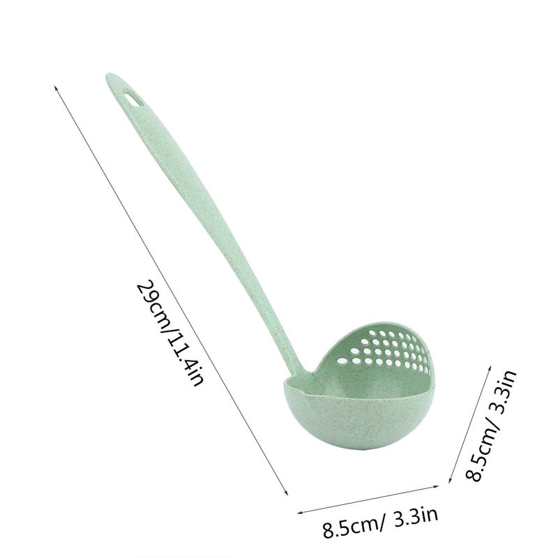 2 In 1 Wheat Straw Long Handle Soup Porridge Spoons With Filter(Beige) - Image 2