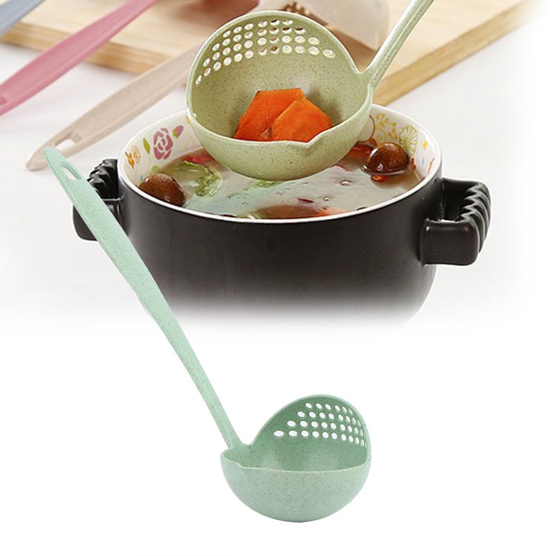 2 In 1 Wheat Straw Long Handle Soup Porridge Spoons With Filter(Beige) - Image 4