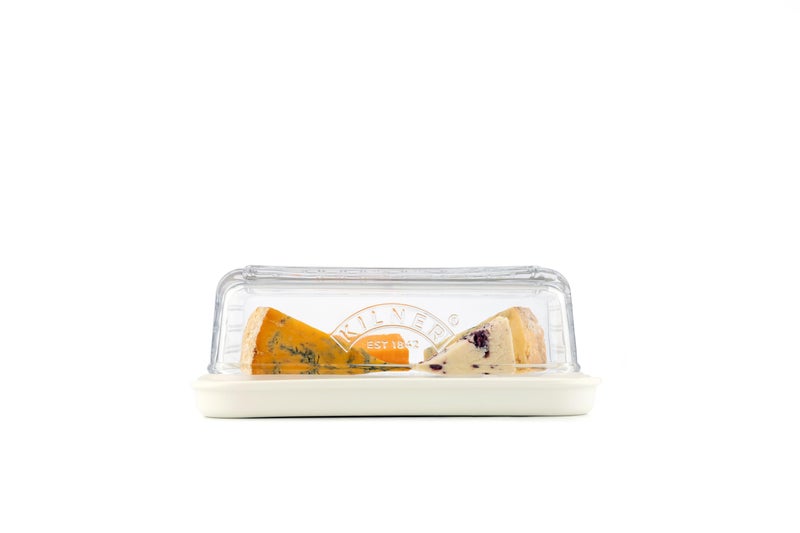 Kilner Cheese Store Airtight Cheese Storage, Removable Silicone Seal for Breathable Storage, Ceramic Serving Base, Dishwasher Safe Glass Lid, 8.5cm x - Image 1