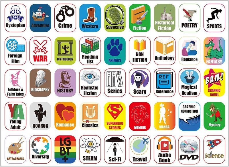 Magictodoor 45 Genre Book Spine Labels for Library | Set of 450 Classroom Library Classification Stickers - Image 1