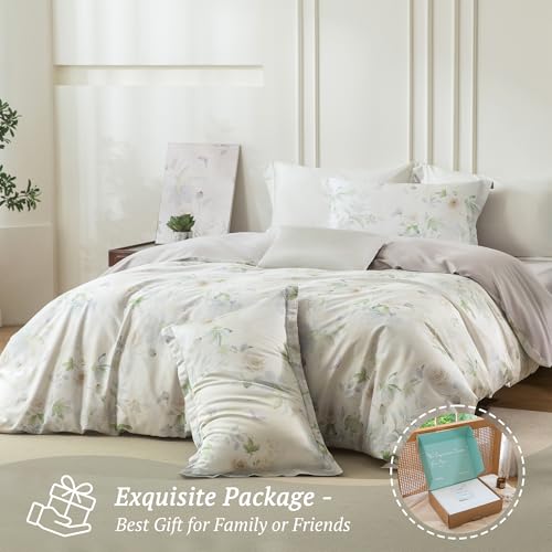 MILDLY King Size Duvet Cover Set 100% Long-Staple Cotton Luxury White Floral Patten Reversible Comforter Cover Set 3Pcs - Image 5