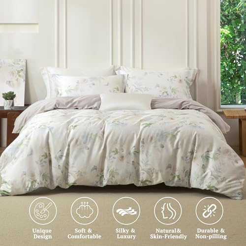 MILDLY King Size Duvet Cover Set 100% Long-Staple Cotton Luxury White Floral Patten Reversible Comforter Cover Set 3Pcs - Image 2
