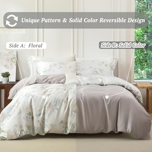 MILDLY King Size Duvet Cover Set 100% Long-Staple Cotton Luxury White Floral Patten Reversible Comforter Cover Set 3Pcs - Image 3