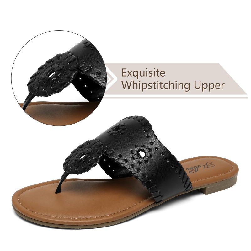 katliu Women's Flat Sandals Flip Flop Sandals Dressy Thong Sandals Black - Image 4