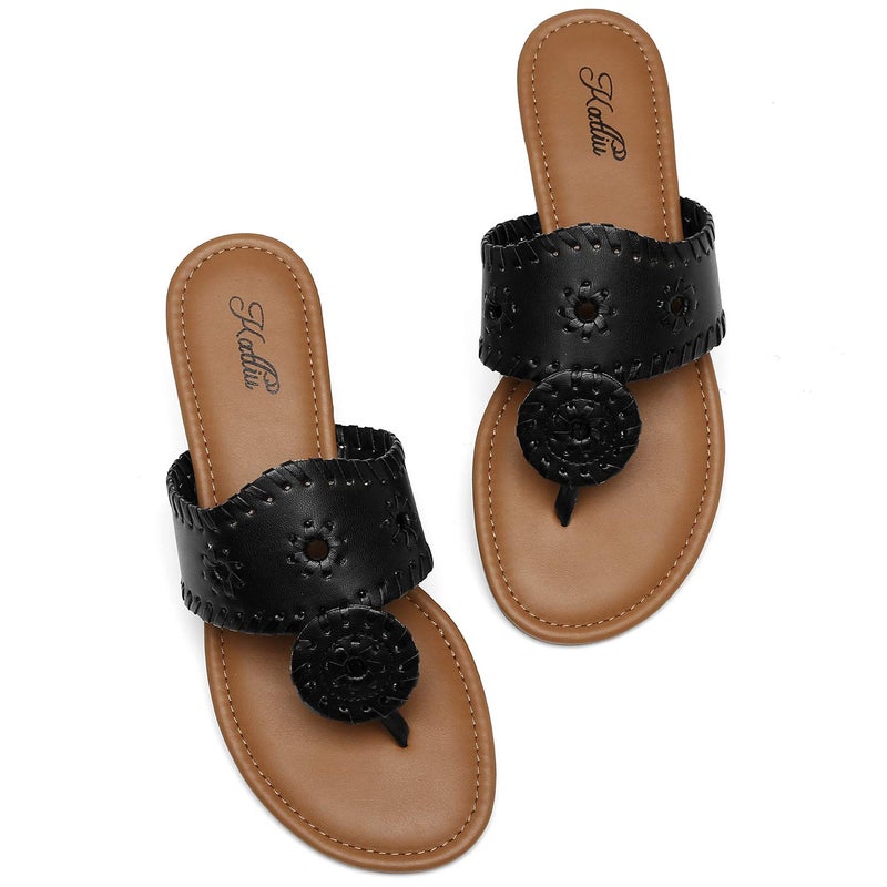 katliu Women's Flat Sandals Flip Flop Sandals Dressy Thong Sandals Black - Image 1
