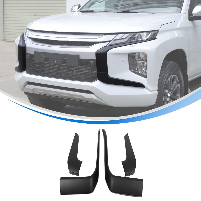 HIRUFAIT Front Grille Cover Trim for Mitsubishi L200 Triton 2019 2020 2021 2022 2023 4PCS Front Grille Side Bumper Trim Strip Accessories ABS Plastic Matte Black