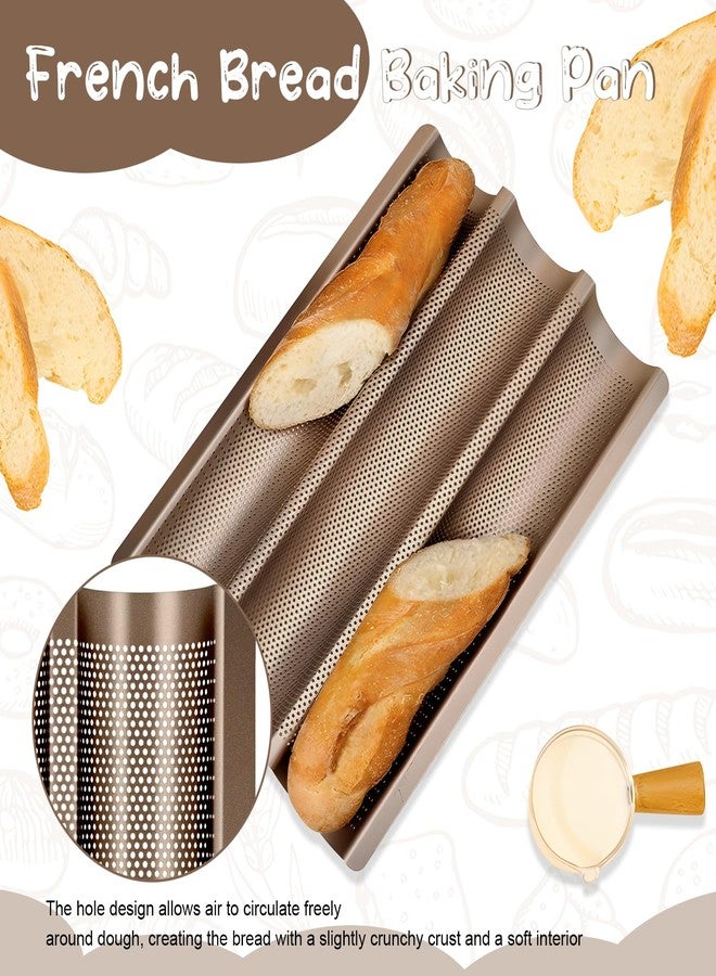 EQUNROY Baguette Bread Pan, Perforated French Bread Tray - 3 Loaf Nonstick Baking Sheet with Proofing Cloth & Dough Cutter Kit, Home Baker Supplies(15x11 Inch Gold) - Image 3