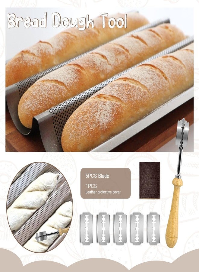 EQUNROY Baguette Bread Pan, Perforated French Bread Tray - 3 Loaf Nonstick Baking Sheet with Proofing Cloth & Dough Cutter Kit, Home Baker Supplies(15x11 Inch Gold) - Image 4