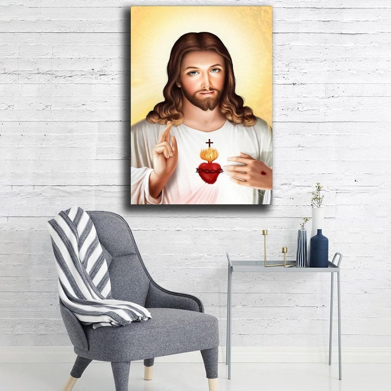 FireDeer Catholic Jesus Poster Print On Canvas Painting Christian God Pictures for Living Room No Frame (Sacred Heart of Jesus-5,24x36inch) - Image 4
