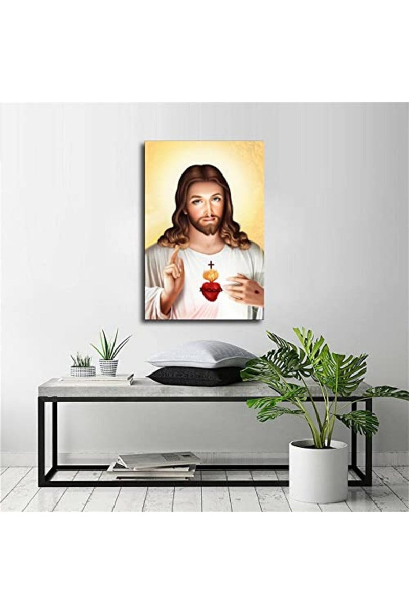 FireDeer Catholic Jesus Poster Print On Canvas Painting Christian God Pictures for Living Room No Frame (Sacred Heart of Jesus-5,24x36inch) - Image 5