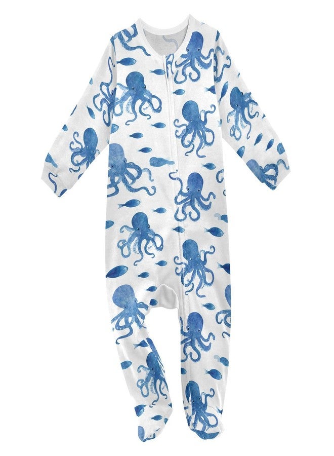 Dussdil Blue Octopus Fish Baby One-Piece Footies Newborn Rompers Pajamas Cotton Footed Pjs for Sleep Play Boys Girls 3M - Image 1