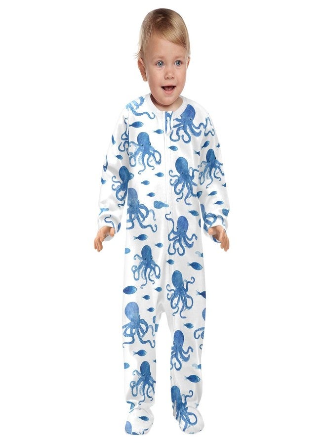 Dussdil Blue Octopus Fish Baby One-Piece Footies Newborn Rompers Pajamas Cotton Footed Pjs for Sleep Play Boys Girls 3M - Image 2
