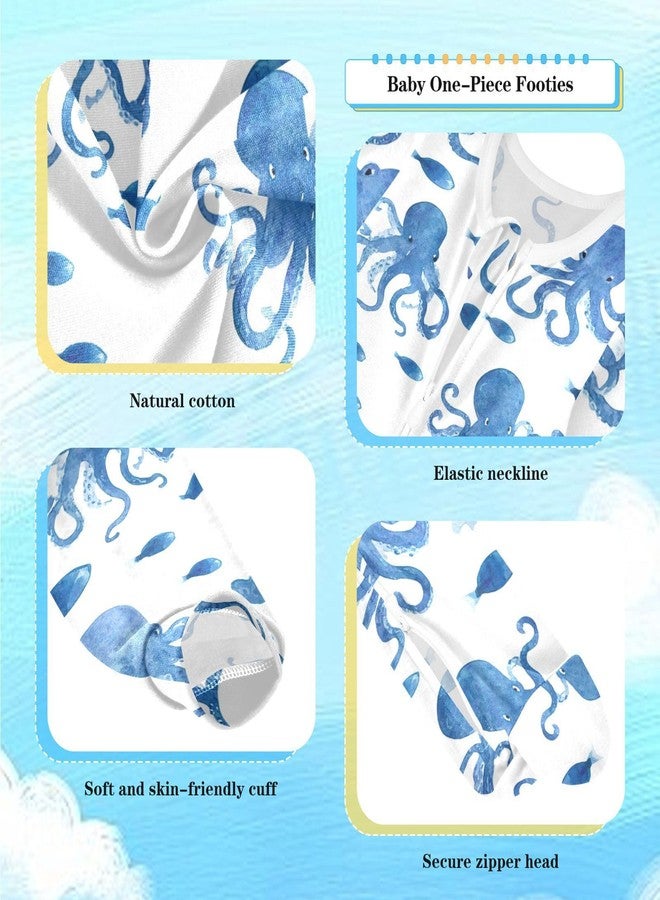 Dussdil Blue Octopus Fish Baby One-Piece Footies Newborn Rompers Pajamas Cotton Footed Pjs for Sleep Play Boys Girls 3M - Image 3