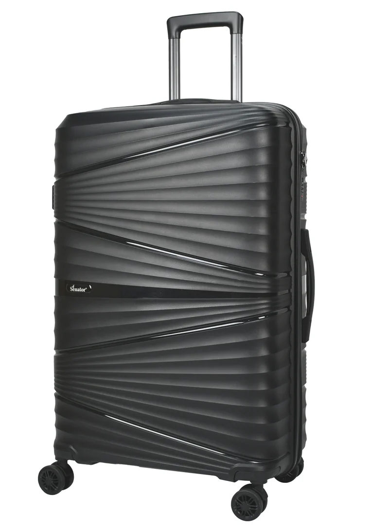 SENATOR Hard Case Large Checked Luggage Trolley For Unisex Polypropylene Lightweight 4 Double Wheeled Suitcase With Built In TSA Type Lock Travel Bag KH1005 Black