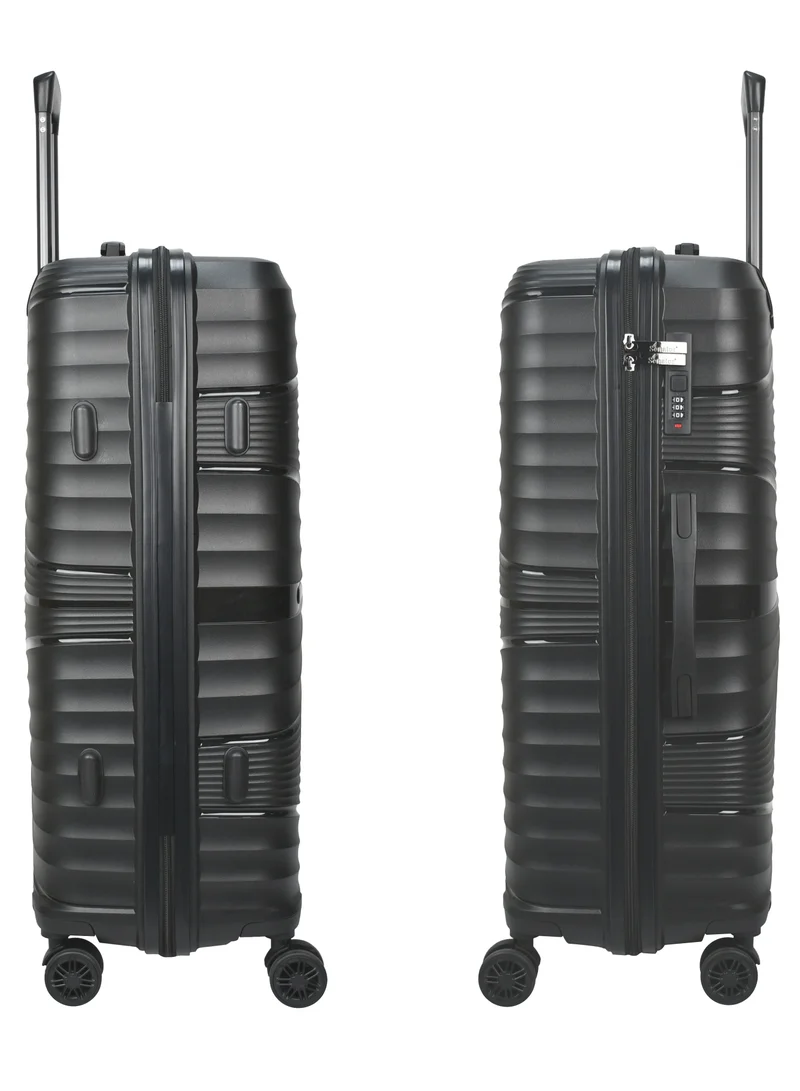 SENATOR Hard Case Large Checked Luggage Trolley For Unisex Polypropylene Lightweight 4 Double Wheeled Suitcase With Built In TSA Type Lock Travel Bag KH1005 Black