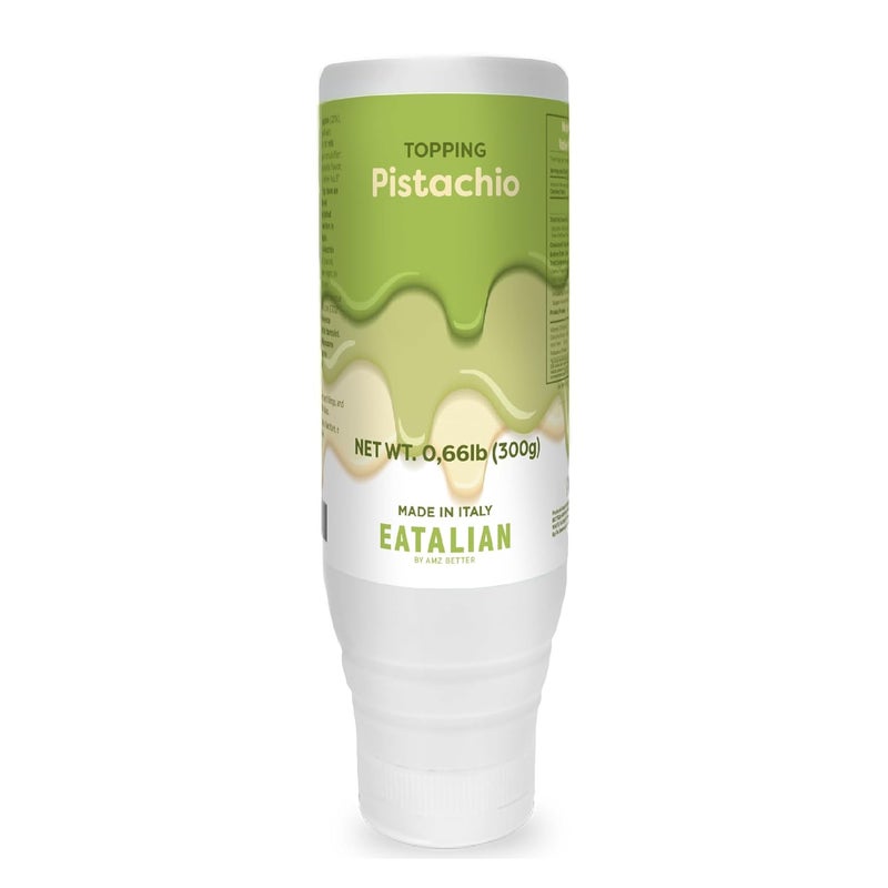 EATALIAN by AMZ BETTER Pistachio Flavoured Topping, Sweet Protein Cream in 300 gr Squeezer, Made in Italy, Pistachio Sauce Ideal for Decorating Ice Cream, Desserts and Dubai Chocolate